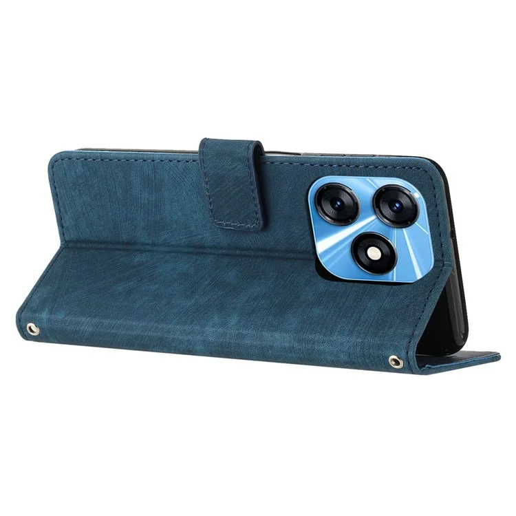 Protective Case for TECNO Spark 10 4G Skin-Touch Stand Imprinted Lines PU Leather Wallet Phone Cover - Sapphire