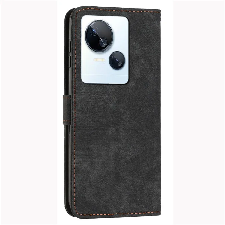 For TECNO Spark 10 5G Skin-Touch Protective Case Stand Imprinted Lines PU Leather Wallet Phone Cover - Black