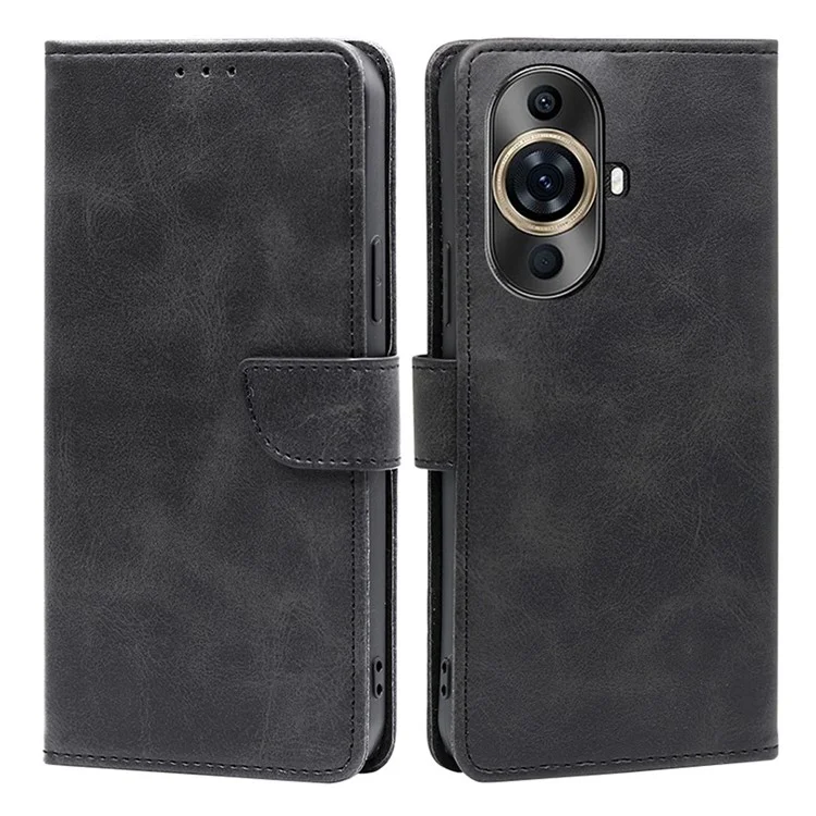 Wallet Phone Case for Huawei nova 11 Pro / nova 11 Ultra , PU Leather Calf Texture Stand Flip Cover - Black
