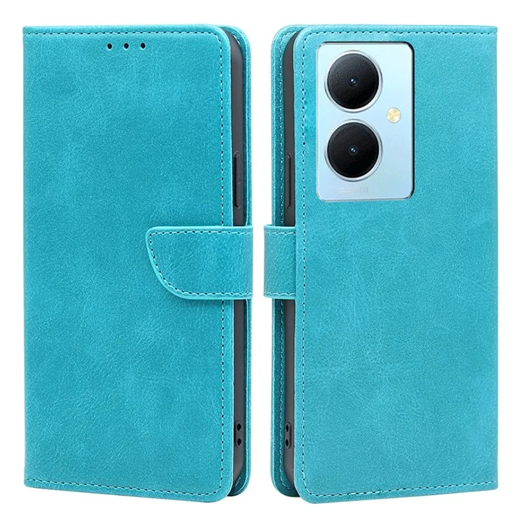 Für vivo Y78+ 5G PU-Leder-Flip-Cover Kalbsleder-Textur Wallet Stand Magnetischer Schutzhülle - Baby Blue