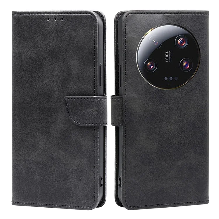 For Xiaomi 13 Ultra PU Leather Magnetic Flip Case Wallet Stand Calf Texture Phone Cover - Black
