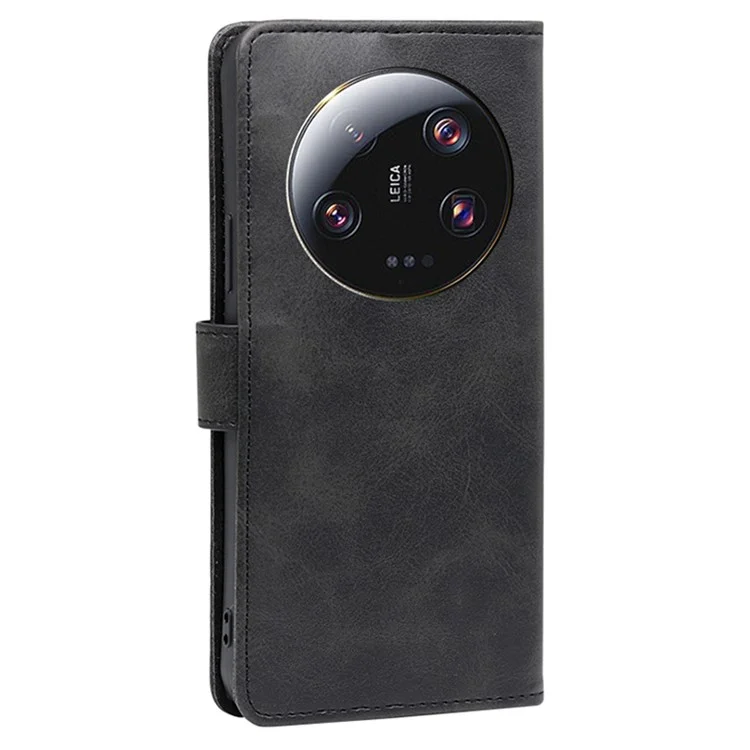 For Xiaomi 13 Ultra PU Leather Magnetic Flip Case Wallet Stand Calf Texture Phone Cover - Black