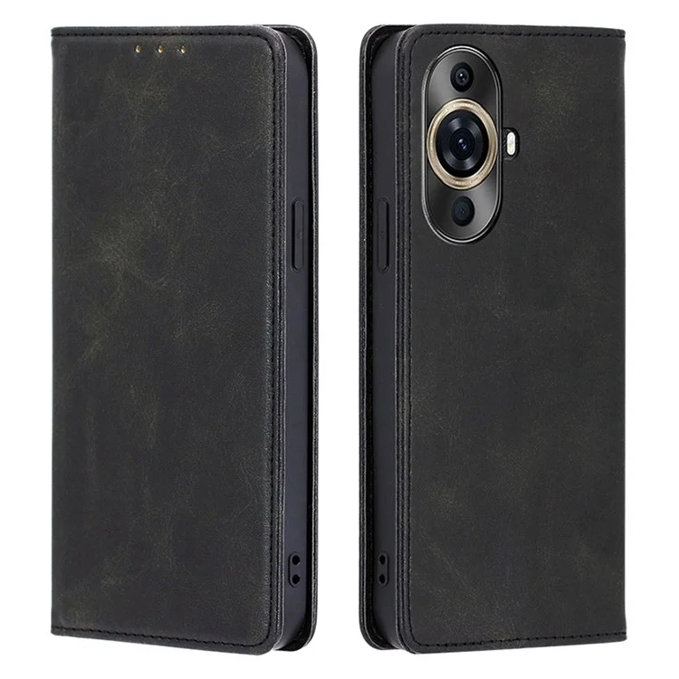 For Huawei nova 11 Pro / nova 11 Ultra Phone Wallet Case PU Leather Calf Texture Phone Stand Cover - Black
