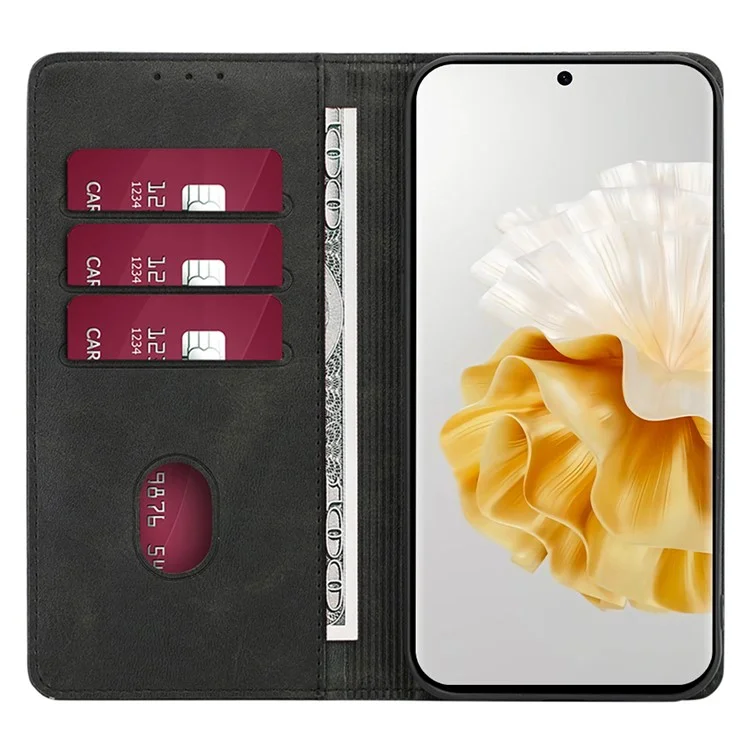 For Huawei nova 11 Pro / nova 11 Ultra Phone Wallet Case PU Leather Calf Texture Phone Stand Cover - Black