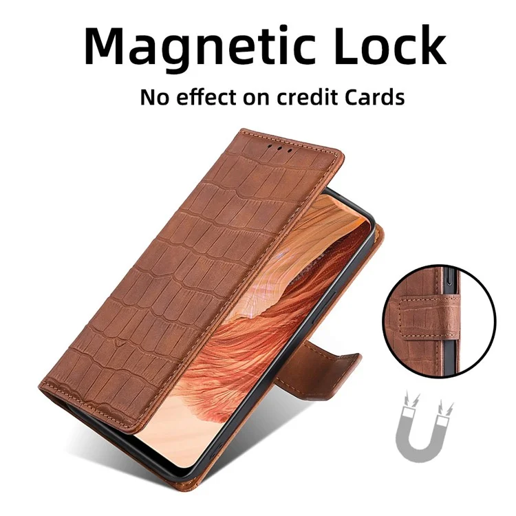 Para Xiaomi 13 Ultra Flip Phone Case Crocodile Texture PU Leather Skin-touch Wallet Stand Cover - Marrom