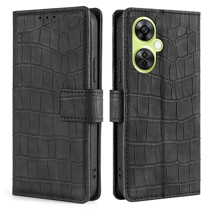 Per OnePlus Nord CE 3 Lite 5G / Nord N30 5G Custodia in pelle PU con texture coccodrillo - Sensazione di tocco, supporto a portafoglio, Nero