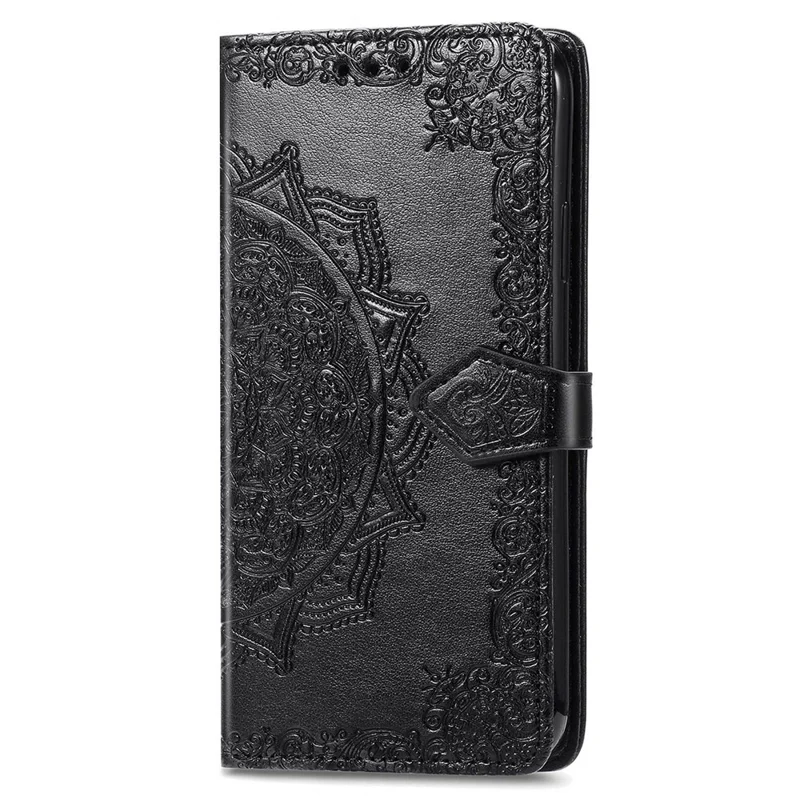 For Honor X8a 4G Anti-Dust Stand Wallet PU Leather Phone Case Embossed Mandala Pattern Phone Protector - Black