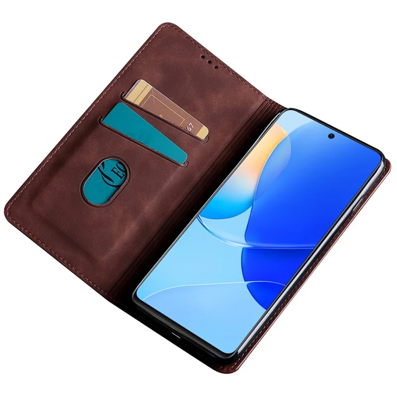 Capa de Telemóvel de Pele PU com Suporte para Cartões para Honor X50i 5G / 90 Lite 5G, Capa de Abrir com Toque Suave - Castanho Escuro