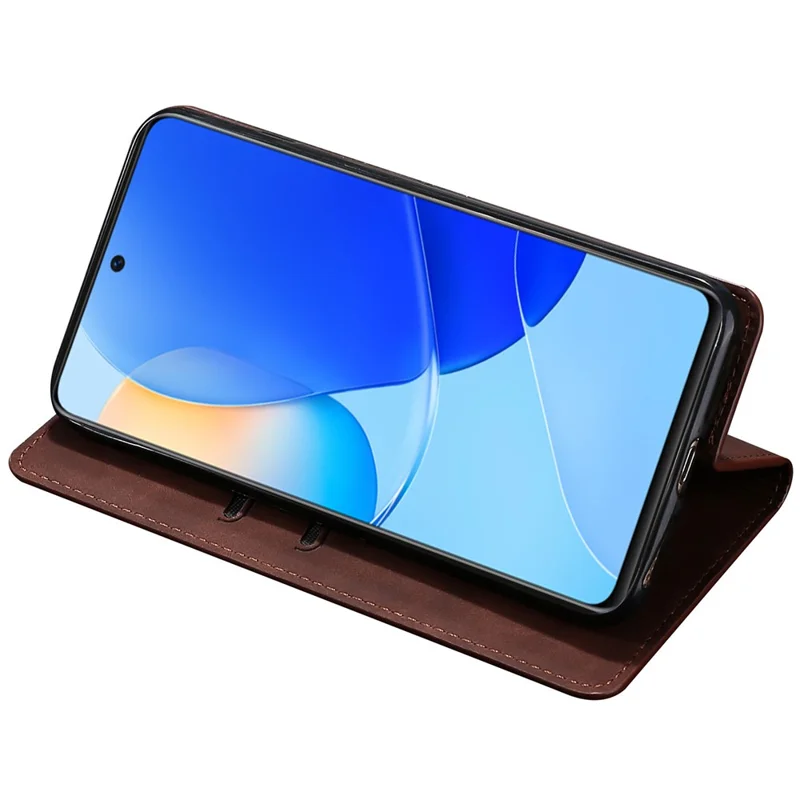 Capa de Telemóvel de Pele PU com Suporte para Cartões para Honor X50i 5G / 90 Lite 5G, Capa de Abrir com Toque Suave - Castanho Escuro