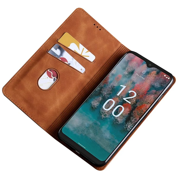 Для Nokia G11 Plus 4G кожаный чехол для телефона с держателем для карт - Touch Feeling Phone Case - Light Brown