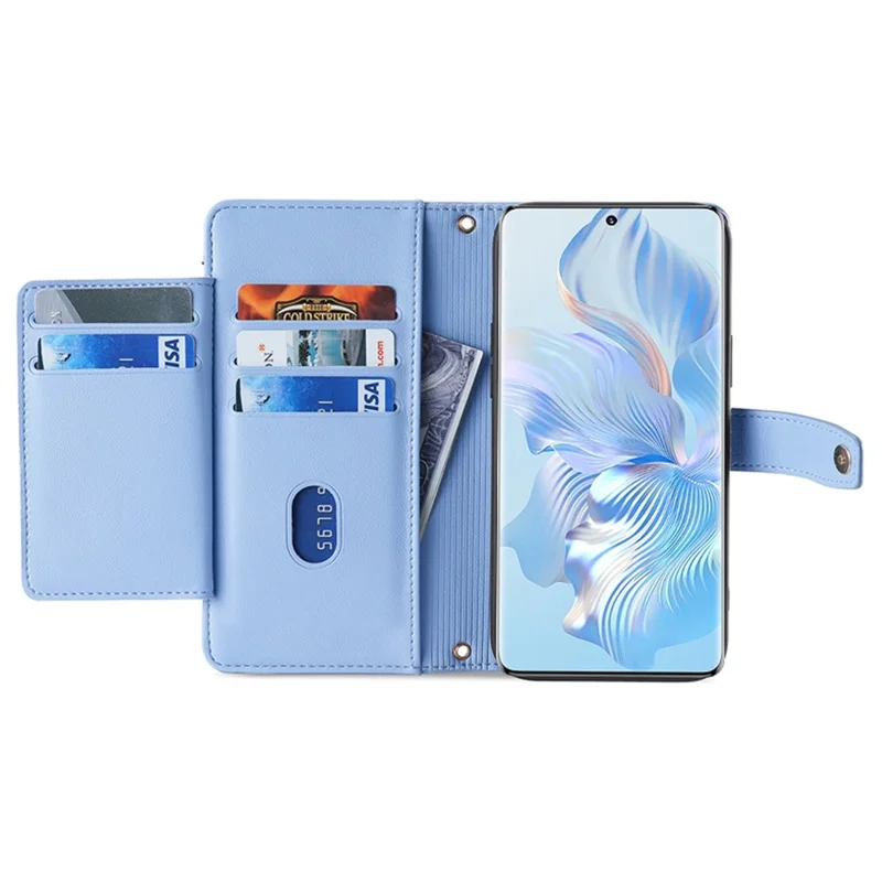 Leather Phone Cover for Honor X50i 5G / 90 Lite 5G Folio Flip Stand Wallet Case with Zipper Pocket - Blue