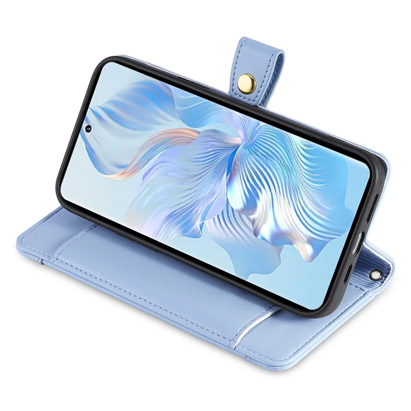 Leather Phone Cover for Honor X50i 5G / 90 Lite 5G Folio Flip Stand Wallet Case with Zipper Pocket - Blue