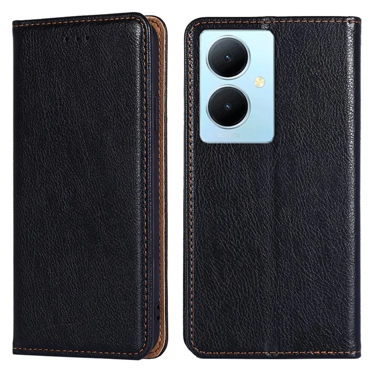 Pour vivo Y78+ 5G Solid Color Wallet PU Leather Case Stand Magnetic Closure Phone Cover - Noir