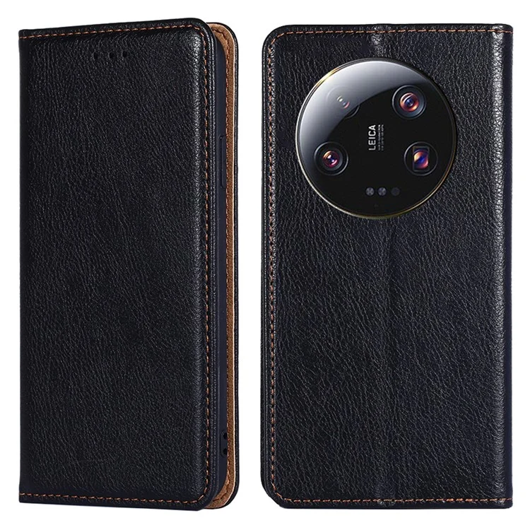 Для Xiaomi 13 Ultra Чехол-бумажник для телефона из искусственной кожи, одноцветный, с магнитным закрытием и подставкой - черный