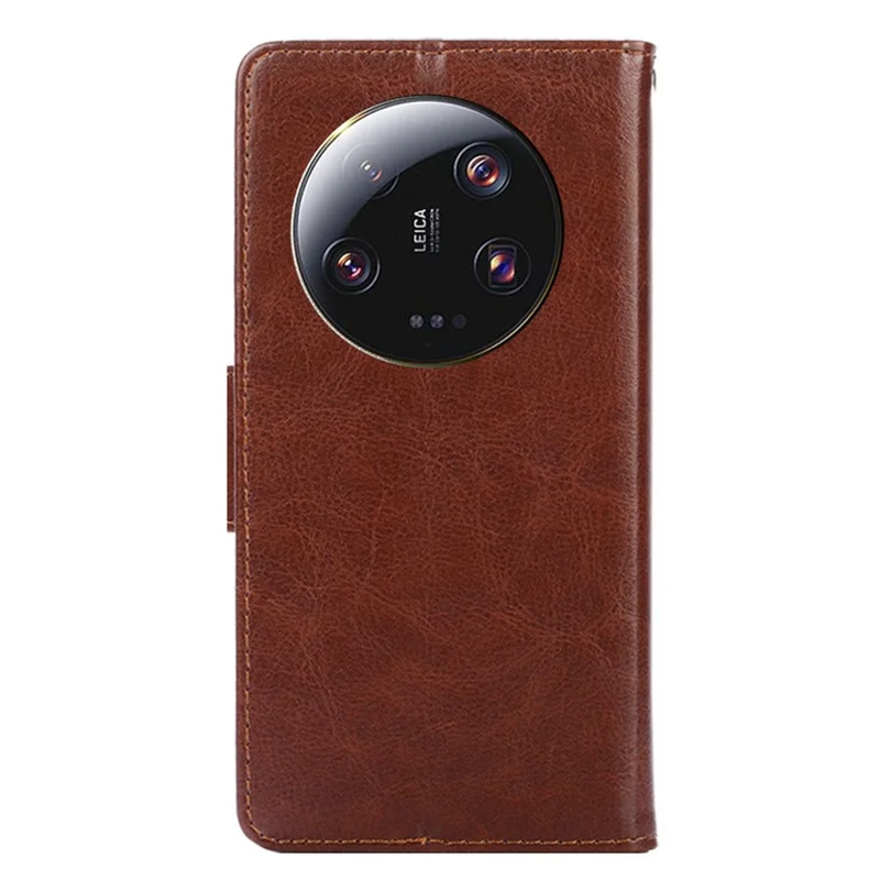 Кожаный чехол-бумажник для Xiaomi 13 Ultra с фактурной отделкой, противоударный, с подставкой - коричневый