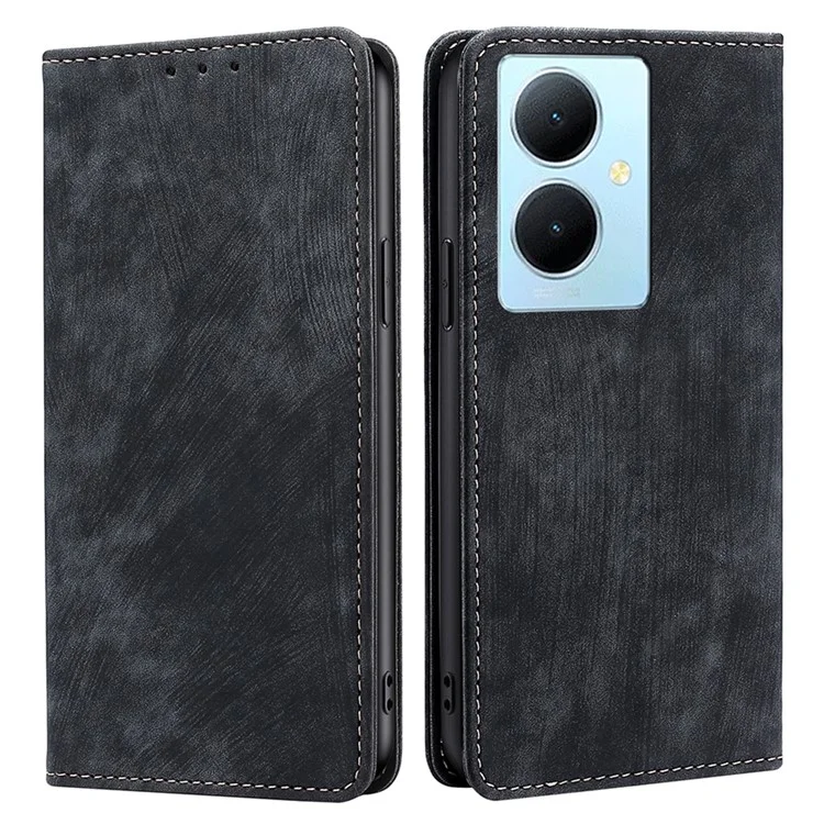Para vivo Y78+ 5G RFID Blocking Wallet PU Leather Phone Case Magnetic Stand Phone Cover - Preto