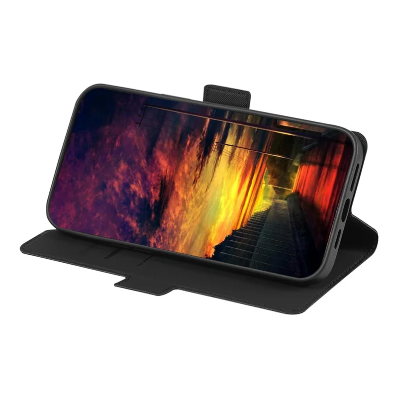 Per vivo Y78+ 5G Anti-Scratch Phone Cover Twill Texture Card Holder Stand TPU+PU Leather Case - Nero