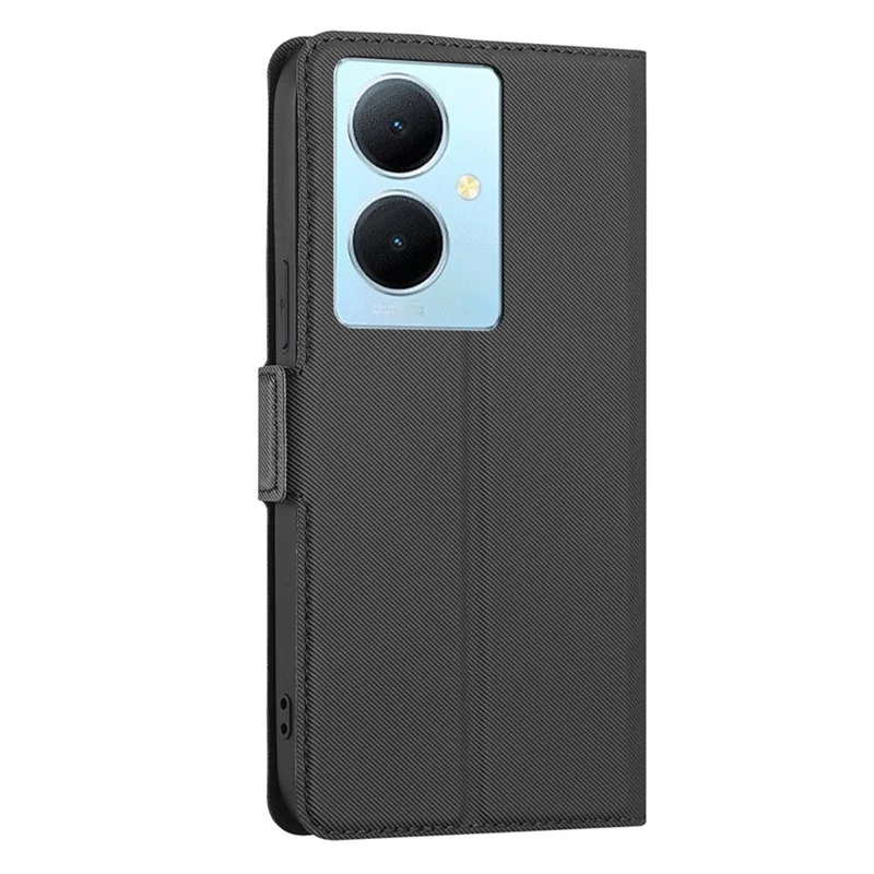 Per vivo Y78+ 5G Anti-Scratch Phone Cover Twill Texture Card Holder Stand TPU+PU Leather Case - Nero