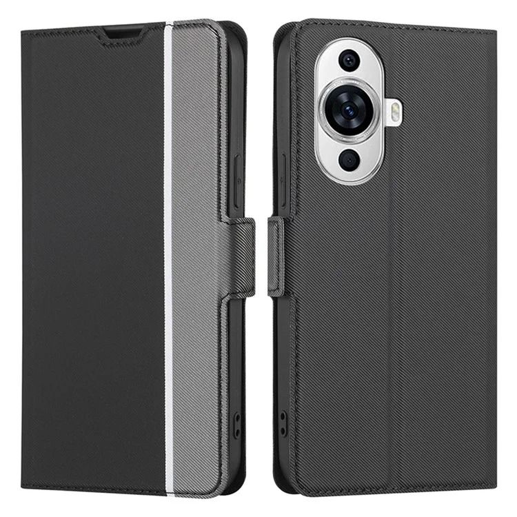 For Huawei nova 11 / nova 12s 4G / nova 12 Lite 4G Card Holder Twill Texture Phone Cover Stand TPU+PU Leather Smartphone Case - Black