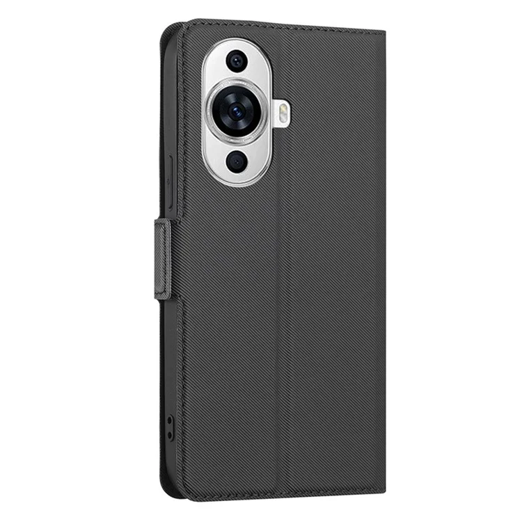 For Huawei nova 11 / nova 12s 4G / nova 12 Lite 4G Card Holder Twill Texture Phone Cover Stand TPU+PU Leather Smartphone Case - Black