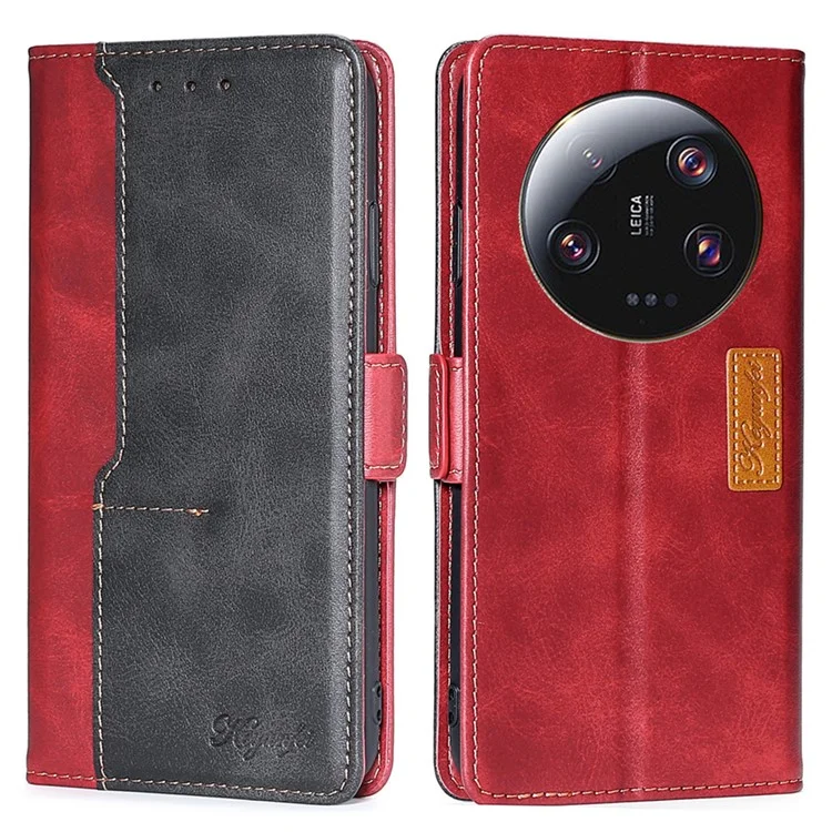 Per Xiaomi 13 Ultra Custodia in pelle PU a libro, Contrasto di colore, Portafoglio, Custodia per telefono - Rosso+Nero