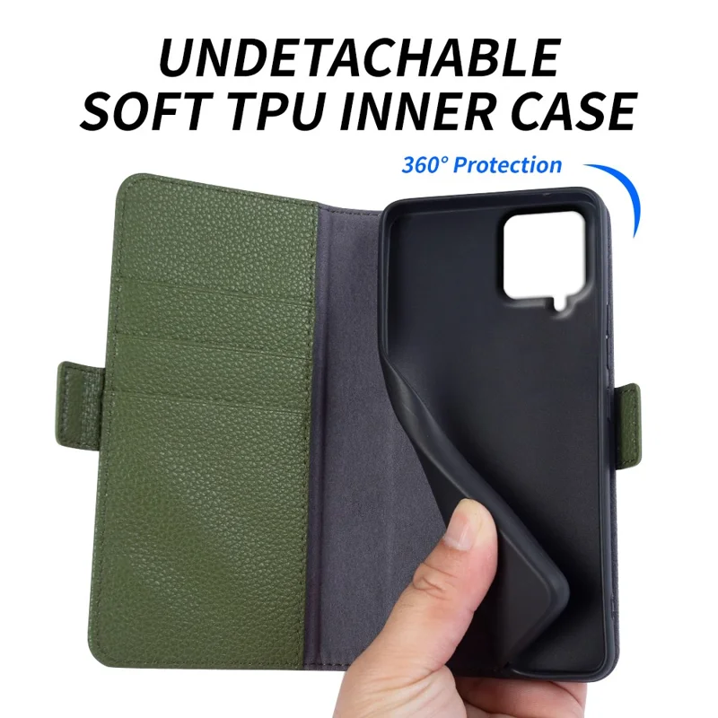 Para Samsung Galaxy F22 Otoño Proof Genuine Cool Soport Cover Cover Litchi Textura Billetera Caja de Teléfono - Verde