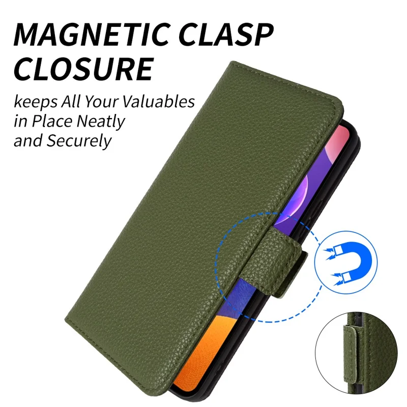 Para Samsung Galaxy F22 Otoño Proof Genuine Cool Soport Cover Cover Litchi Textura Billetera Caja de Teléfono - Verde