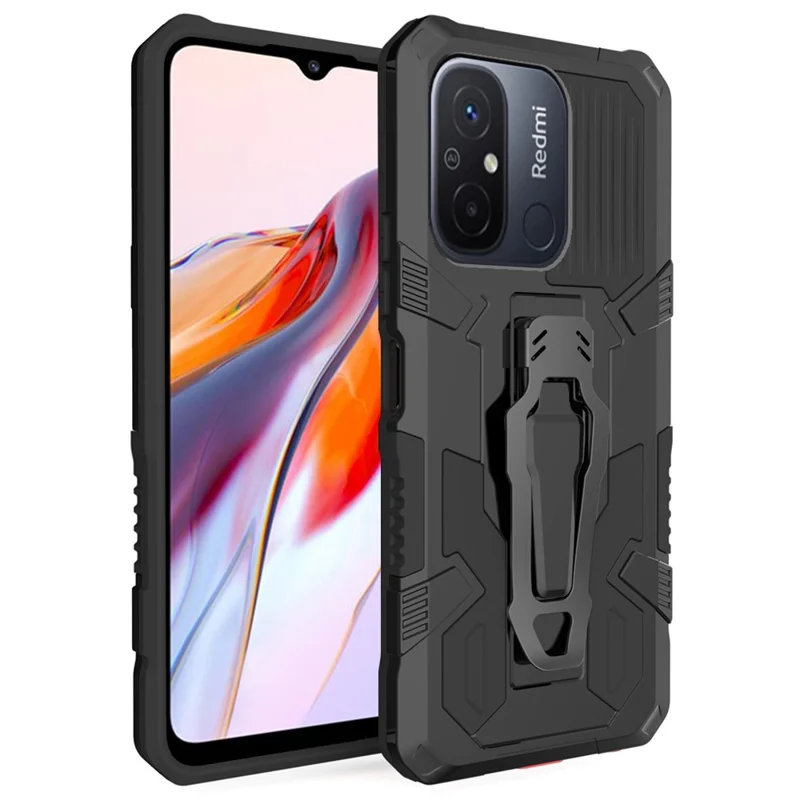 MechWarrior Project Phone Case for Xiaomi Redmi 12C 4G Kickstand Belt Clip TPU+PC Back Cover - Black