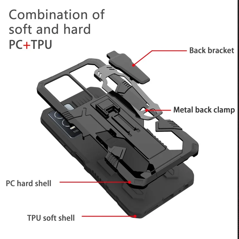 MechWarrior Project Phone Case for Xiaomi Redmi 12C 4G Kickstand Belt Clip TPU+PC Back Cover - Black