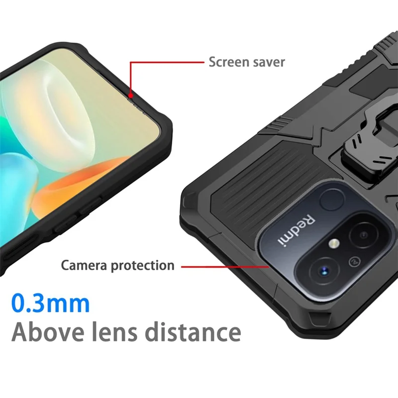 MechWarrior Project Phone Case for Xiaomi Redmi 12C 4G Kickstand Belt Clip TPU+PC Back Cover - Black