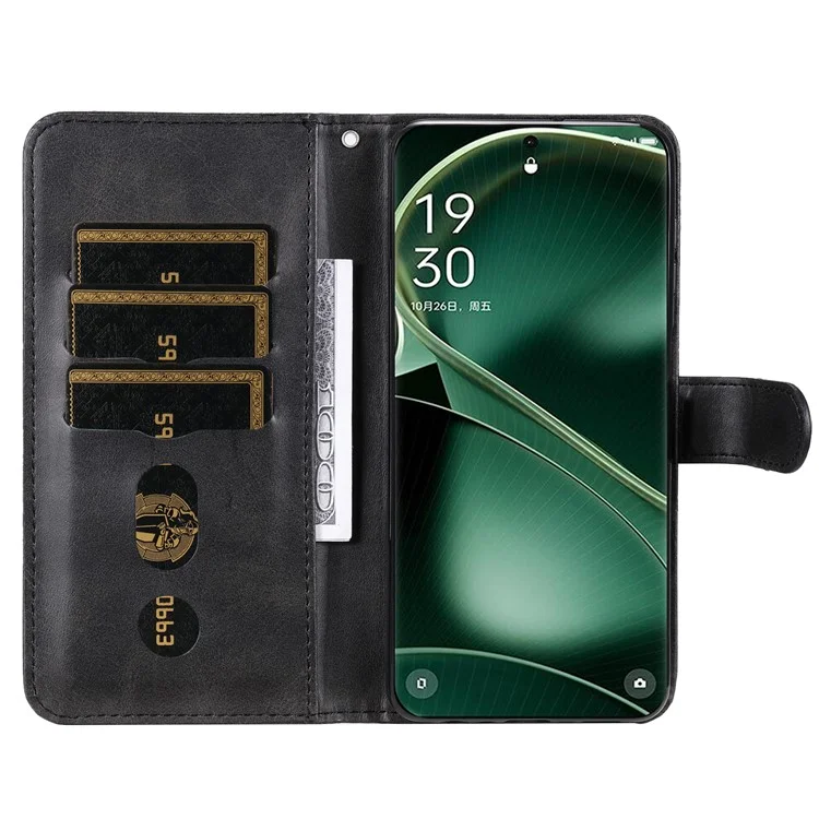 Чехол для телефона Oppo Find X6, кожа теленка, молния, карман, подставка, защита от падения, кошелек, кожаный чехол - черный