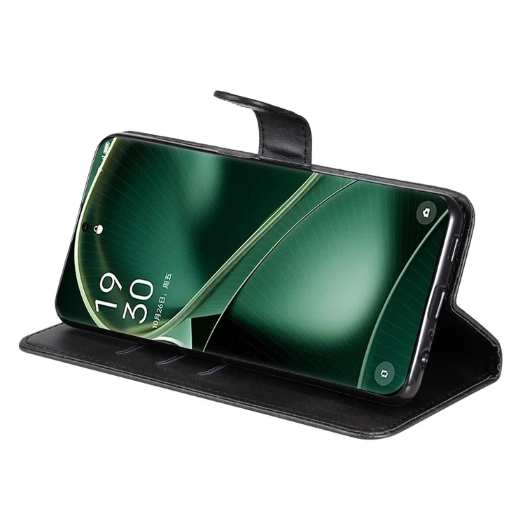 Чехол для телефона Oppo Find X6, кожа теленка, молния, карман, подставка, защита от падения, кошелек, кожаный чехол - черный