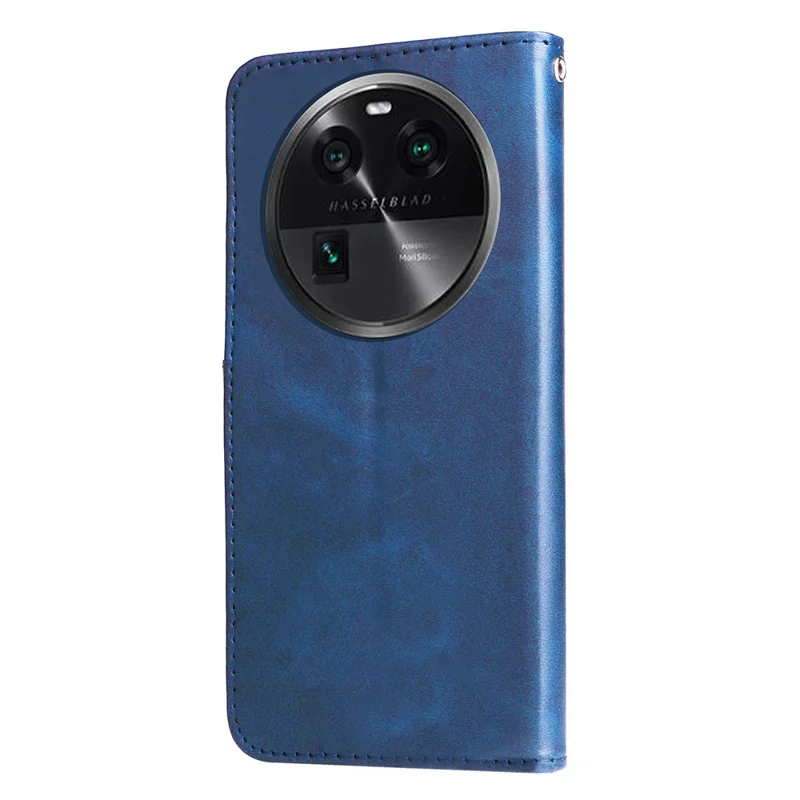 Phone Case for Oppo Find X6 , Calf Texture Zipper Pocket Stand Shell Drop-proof Wallet PU Leather Cover - Blue