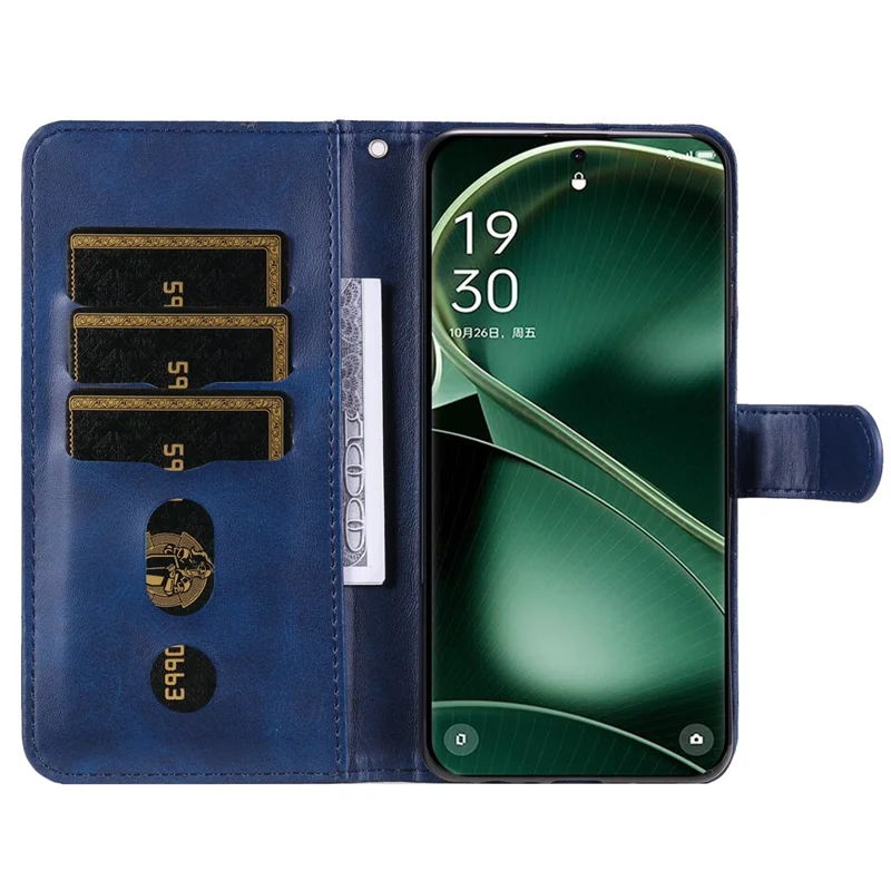 Phone Case for Oppo Find X6 , Calf Texture Zipper Pocket Stand Shell Drop-proof Wallet PU Leather Cover - Blue