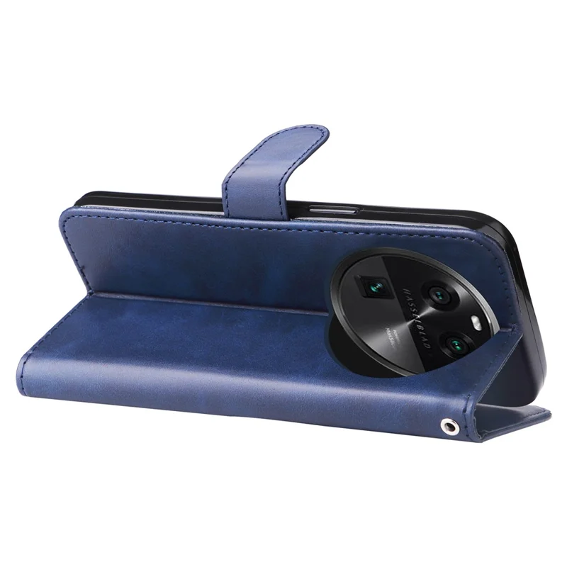 Phone Case for Oppo Find X6 , Calf Texture Zipper Pocket Stand Shell Drop-proof Wallet PU Leather Cover - Blue