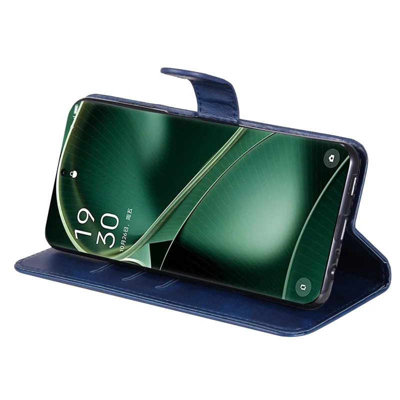 Phone Case for Oppo Find X6 , Calf Texture Zipper Pocket Stand Shell Drop-proof Wallet PU Leather Cover - Blue