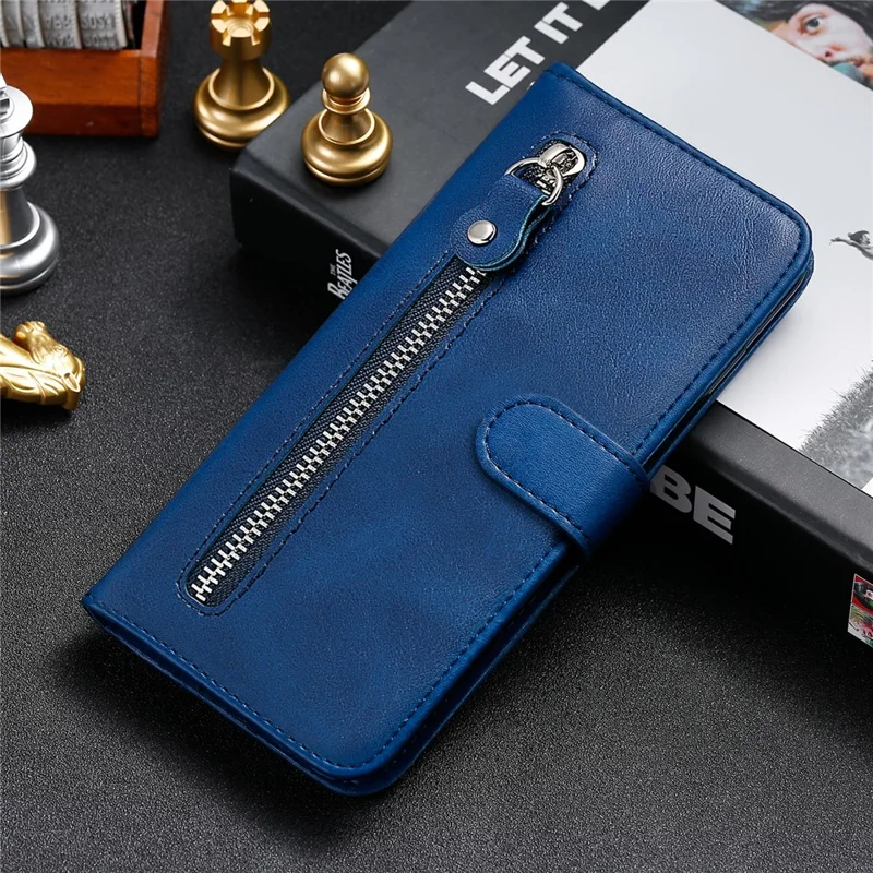 Phone Case for Oppo Find X6 , Calf Texture Zipper Pocket Stand Shell Drop-proof Wallet PU Leather Cover - Blue