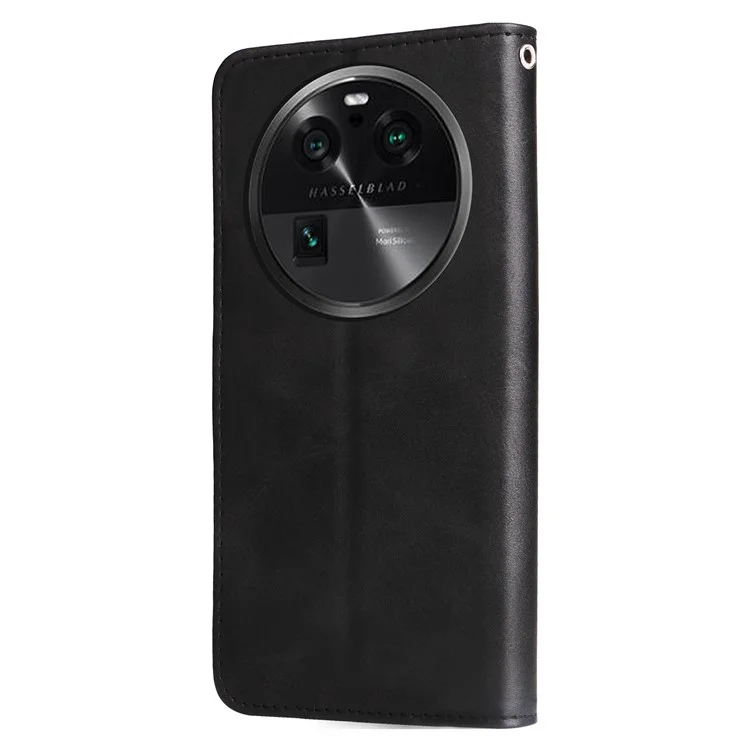 Pour Oppo Find X6 Pro Zipper Pocket Phone Case Stand Shell Calf Texture Anti-Scratch Wallet Cover - Noir