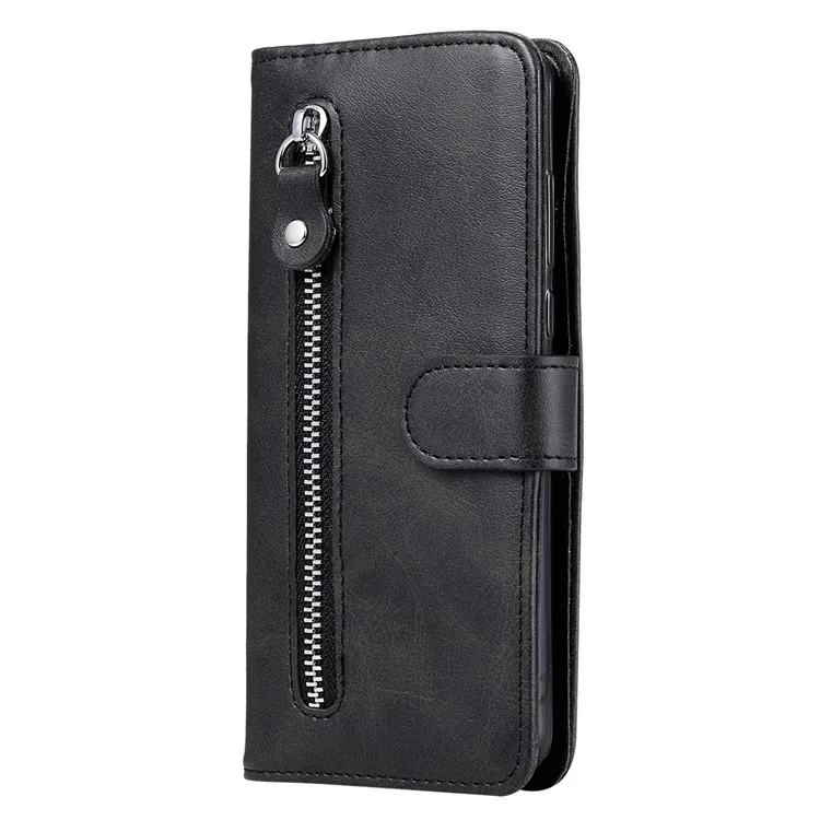Pour Oppo Find X6 Pro Zipper Pocket Phone Case Stand Shell Calf Texture Anti-Scratch Wallet Cover - Noir