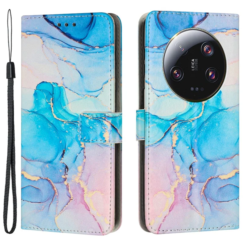 Pour Xiaomi 13 Ultra Mobile Phone Case Marble Pattern Wallet Stand PU Leather Cover with Wrist Strap - Rose / Vert