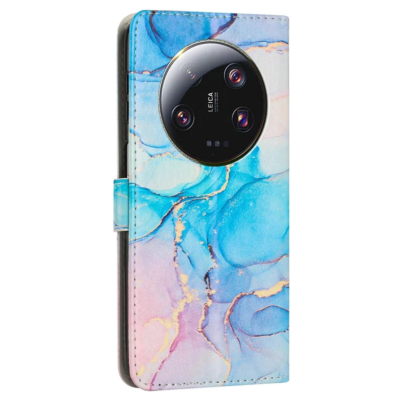 Pour Xiaomi 13 Ultra Mobile Phone Case Marble Pattern Wallet Stand PU Leather Cover with Wrist Strap - Rose / Vert