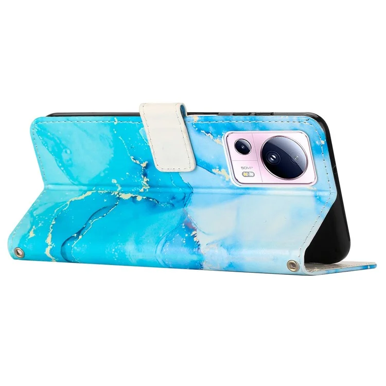 Funda de billetera para teléfono para Xiaomi 13 Lite / Civi 2 5G, diseño de patrón de mármol de cuero sintético con soporte y correa para la muñeca - Azul / Verde