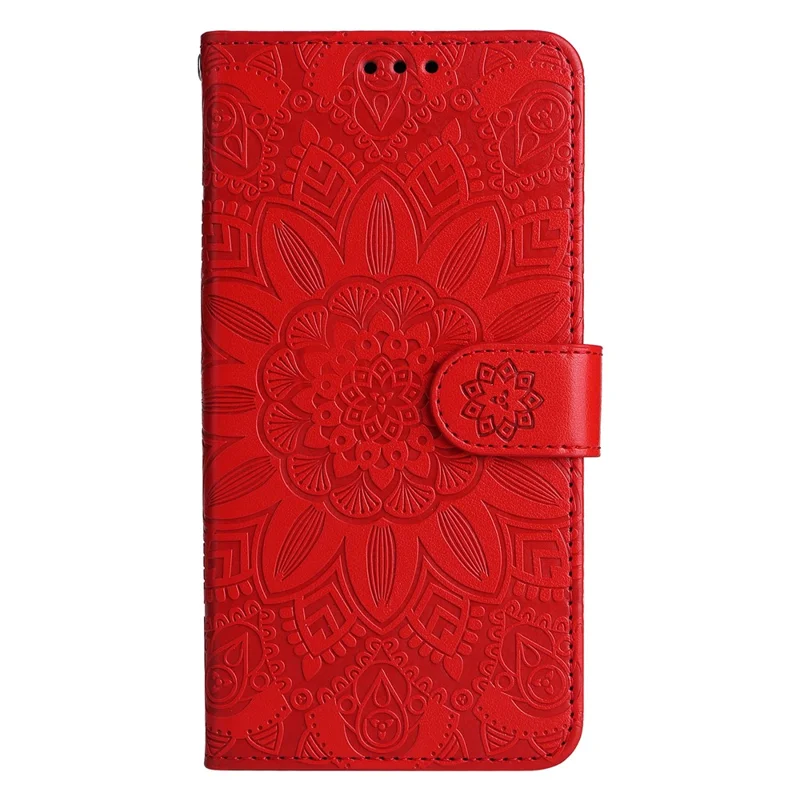 For Oppo Find X6 Full Protection Phone Cover PU Leather Wallet Sunflower Imprinted Stand Case - Red