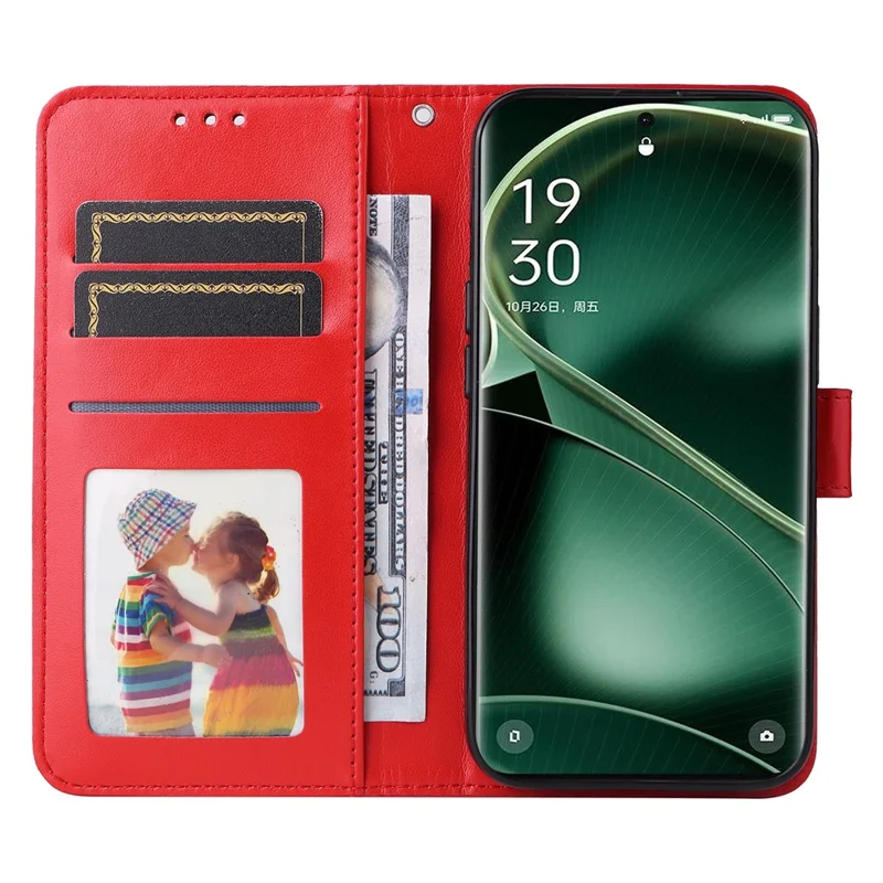 For Oppo Find X6 Full Protection Phone Cover PU Leather Wallet Sunflower Imprinted Stand Case - Red