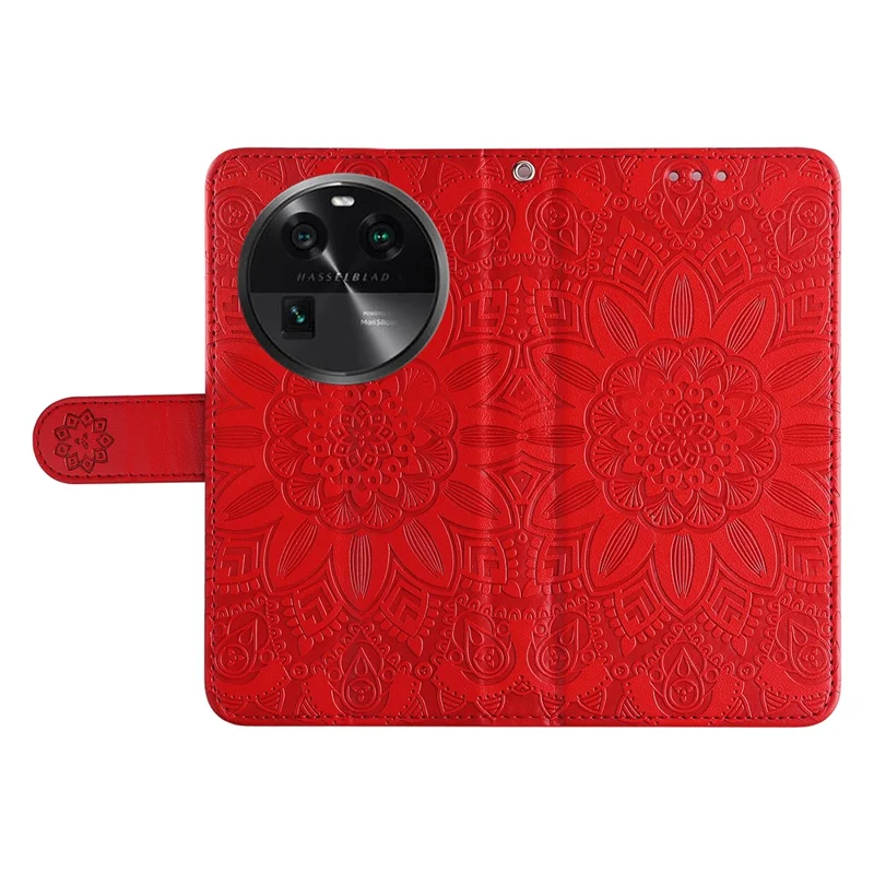 For Oppo Find X6 Full Protection Phone Cover PU Leather Wallet Sunflower Imprinted Stand Case - Red