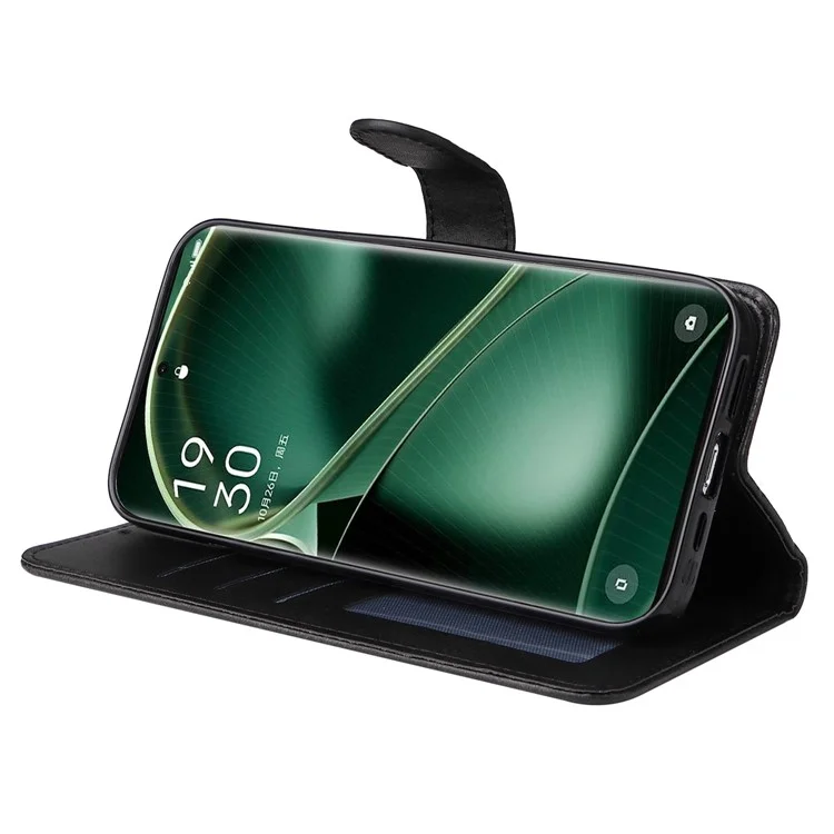 Кожаный чехол для Oppo Find X6 с текстурой телячьей кожи, с бумажником, подставкой, защитой от ударов и ремешком - черный