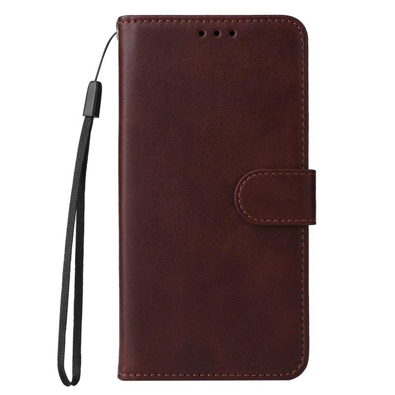 Shockproof Leather Case for Oppo Find X6 Pro Calf Texture Wallet Stand Cell Phone Cover with Strap - Brown
