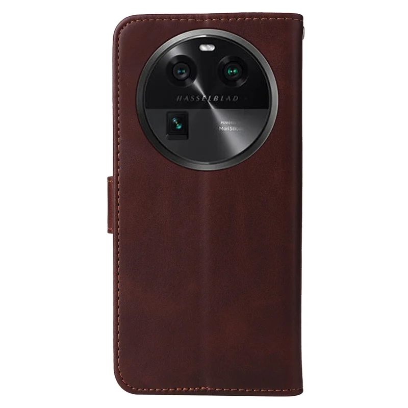 Shockproof Leather Case for Oppo Find X6 Pro Calf Texture Wallet Stand Cell Phone Cover with Strap - Brown