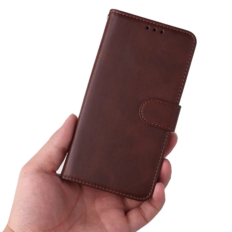 Shockproof Leather Case for Oppo Find X6 Pro Calf Texture Wallet Stand Cell Phone Cover with Strap - Brown