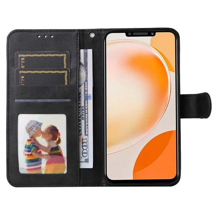 Для Huawei Enjoy 60X Телячья текстура кожаный чехол-кошелек Подставка Чехол для сотового телефона со шнурком - Черный